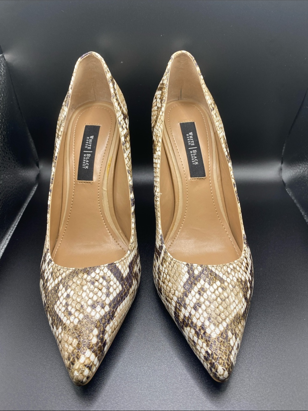 White House Black Market Women's Snake-Print Pointed-Toe Pumps - Brown/Tan